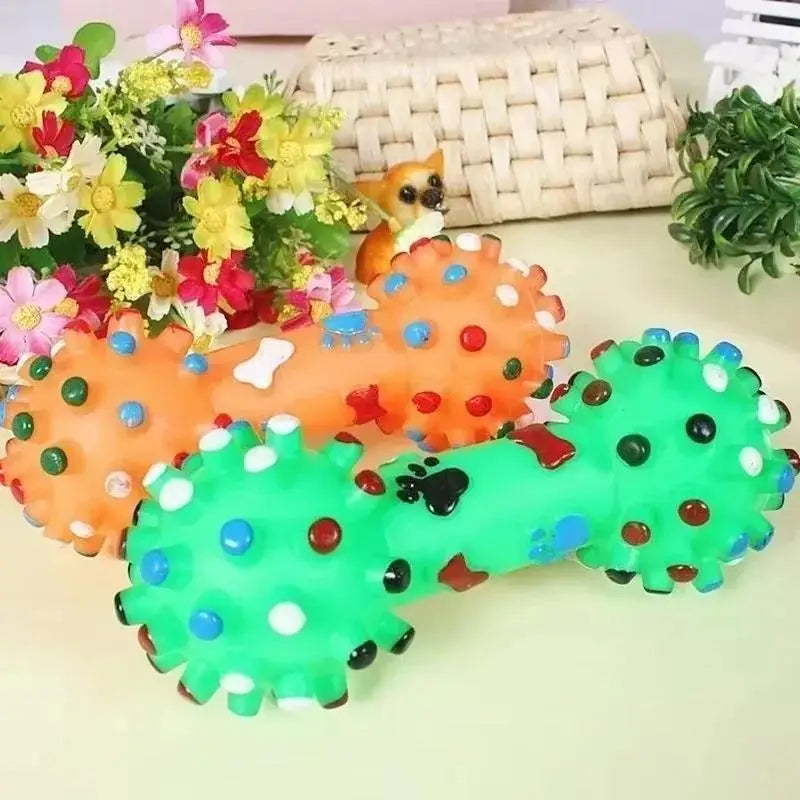 Durable Squeaky Dumbbell Dog Chew Toy